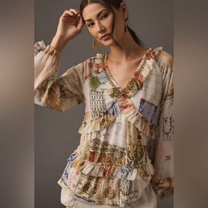 Anthropologie Tiny Ruffled Tunic top distressed